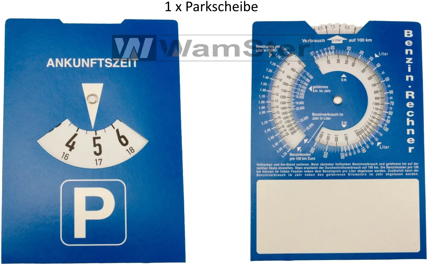 1 x Europa Parkscheibe Parkuhr mit Benzinrechner neutral
