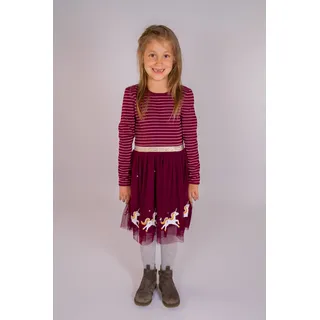 Midikleid HAPPY GIRLS, Mädchen, Gr. 134, N-Gr, berry, Jersey, Obermaterial: 90% Baumwolle, 10% metallisierte Fasern. Futter: 100% Baumwolle. Unterteil: 100% Polyester, gemustert, regular fit Midi, Rundhals, Kleider, mit hochwertigen Einhorn-Applikationen am Saum