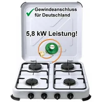 Bluecraft Camping-Gas-Kocher Mobi 4-flammig, weiss mit Gasschlauch