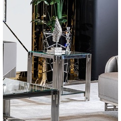 Casa Padrino Luxus Beistelltisch Silber 50 x 50 x H. 58 cm - Quadratischer Tisch mit Glasplatte - Wohnzimmer Möbel - Luxus Möbel - Luxus Einrichtung - Wohnzimmer Einrichtung