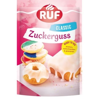 RUF Zuckerguss fertig, ohne Anrühren sofort einsetzbar, Glasur für Plätzchen & Kuchen, als Basis Zucker-Glasur oder zum Einfärben & Aromatisieren, 1 x 150g