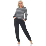 Normann Pyjama Damen Frottee Schlafanzug mit Bündchen in elegantem Streifendesign grau 40-42