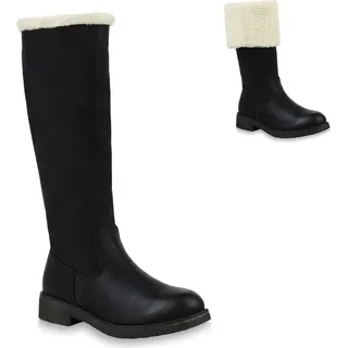 Stiefelparadies Mytrendshoe Damen Winterstiefel Warm Gefütterte Stiefel Winter Boots Kunstpelz 820371, Farbe: Schwarz, Größe: 40 - Schwarz