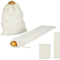 Relaxdays Brotbeutel, 4-teiliges Set, 2 Größen, aus Leinen, Brot, Brötchen & Baguette aufbewahren, Brottasche, beige