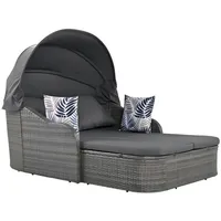 Odikalo Gartenlounge-Set Sonnenliege Doppelsofa Sonneninsel Rattan Baldachin 4 Kissen Grau grau