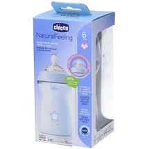 Chicco Natural Feeling Anti-Kolik Babyflasche 6+ Monate 330 ml, Babyfläschchen mit Weichem und Flexiblen Silikon-Sauger, Eignet sich in Kombination zum Stillen, Blau