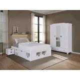 Mid.you Einzelzimmer, Weiß, Holz, Kiefer, massiv, 5 Fächer, Schrankfront mit Spiegel, Schlafzimmer, Komplette Schlafzimmer