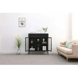 Mein-Regal Highboard Paris Schwarz aus Metall mit Glastüren