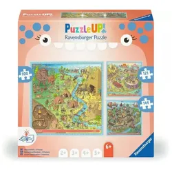 Puzzle UP! Geschichte von Ravensburger, 12004005 - 3 Puzzles mit 100, 121, 144 Teilen zum Kombinieren und mit extra Wissensheft