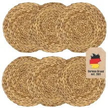 Intirilife 6X Platzset aus Seegras - Wasserhyazinthe -30 cm Rund - abwischbare Tischuntersetzer in Natur, hitzebeständig, rutschfest, geflochtene Platzdeckchen