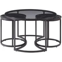 [en.casa] Couchtisch 2er Set Kokkola Rauchglas/Marmoroptik, schwarz [en.casa]