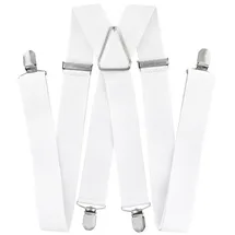 axy Herren Weiße Hosenträger breit 3,5 cm mit 4 Starken Clips X-Form - Einheitsgröße