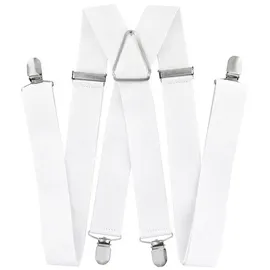 axy Herren Weiße Hosenträger breit 3,5 cm mit 4 Starken Clips X-Form - Einheitsgröße