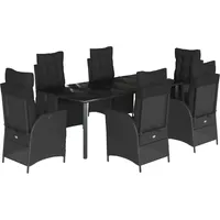 VidaXL 7-tlg. Garten-Essgruppe mit Kissen Schwarz Poly Rattan