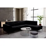 99rooms Aurelia Ecksofa Strukturstoff - Leder-Optik PRESTON Schwarz Rechts