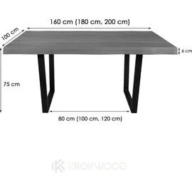Krok Wood Esstisch Lisbon aus Massivholz in Buche mit Metallbein 180x100x75 cm (mit Sente) - Naturbelassen