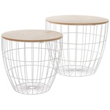 elbmöbel Couchtisch Beistelltisch SET Metall Luise (FALSCH), Tabletttisch:2er Set Metallkorb 47x40x47 cm weiß holz weiß