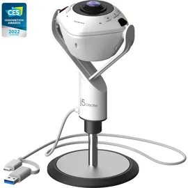 j5create JVU368-N 360°-AI-gesteuerte-Webcam mit Freisprecheinrichtung (2.10 Mpx), Webcam with Speakerphone