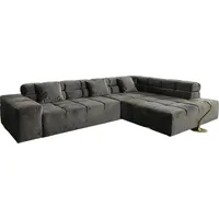 KAWOLA Sofa NEVADA Ecksofa Velvet grau Recamiere rechts mit motorischem Sitzvorzug