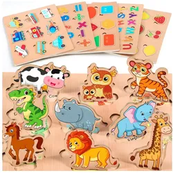 POPOLIC Lernspielzeug 6er Set Kinder Holzpuzzle (6-St), Puzzle Steckpuzzle Lernspielzeug Kinderspielzeug 2 3 Jahre