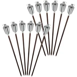 12x Gartenfackel Ölfackel Fackel Edelstahl mit Holzstab 110cm