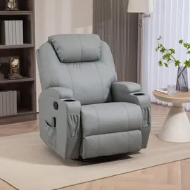 Homcom Relaxsessel mit Massagefunktion Fernsehsessel mit Liegefunktion, Wippfunktion, Drehbar TV-Sessel mit Federsystem, Hellgrau
