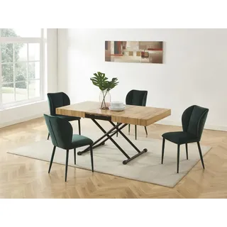 Klapp- und Hubtisch 2in1 - MDF und Stahl - Farbe natur und schwarz - MORIALA - Schwarz