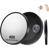 Kasanni 40x VergrößErungsspiegel mit Saugnapf Kosmetikspiegel mit Saugnapf VergrößErungsspiegel Zum Kleben und Pinzetten Set, mit Starker VergrößErung fur PräZises Make-Up und Augenbrauenkorrektur