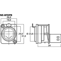 Neutrik NE8FDP-B RJ45 Datensteckverbinder etherCon® D Serie NE8FDP-B Buchse, gerade NE8FDP-B Pole: 8P8C Schwarz 1 St.
