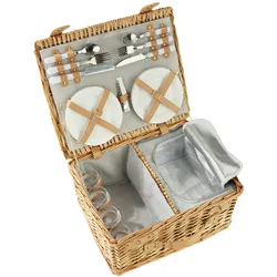 TecTake GmbH Picknickkorb Föhr für 4 Personen, mit Kühlfach & Zubehör - braun