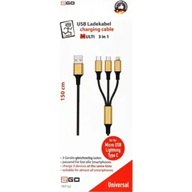 2Go 797152 USB Kabel 3 m USB B USB C/Micro-USB B/Lightning Schwarz, Gold