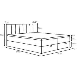 Trada City Boxspringbett 160x200 mit Bettkasten und Topper Grau