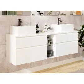 vente-unique Waschbeckenunterschrank hängend mit Doppelwaschbecken - Weiß Â 150 cm ÂÂ Magdalena II