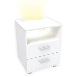 kalb   Mila - Nachtkonsole Nachttisch mit integriertem LED Licht, dimmbar Farbe: Weiß