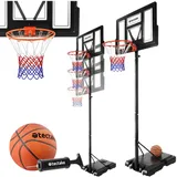 Tectake tectake® Basketballkorb, Outdoor, verstellbare Korbhöhe 230 - 305 cm, mit Rollen, inklusive Ball und Pumpe