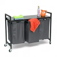 DanDiBo Ambiente Wäschekorb 3 Fächer mit Ablage Schwarz Metall 96500 Wäschesammler Wäschewagen mit Rollen Wäschebox Wäschekorb Wäschesack Modern