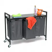 DanDiBo Ambiente Wäschekorb 3 Fächer mit Ablage Schwarz Metall 96500 Wäschesammler Wäschewagen mit Rollen Wäschebox Wäschekorb Wäschesack Modern