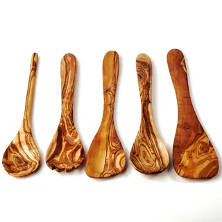5er Set Pfannenwender, Kochlöffel, Risottolöffel aus Olivenholz 35 cm