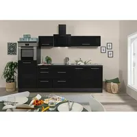 Respekta Premium Küchenzeile RP270HESBO  (Breite: 270 cm, Schwarz, Mit Elektrogeräten)