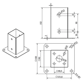 SOTech Pfostenträger zum Aufschrauben vierkant 80 x 80 mm feuerverzinkt,