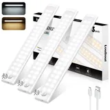 LouBout 72LED Unterbauleuchte Küche 30CM,3 Stück Schrankbeleuchtung LED mit Bewegungsmelder, USB Wiederaufladbar & 3 Farbmodi Schrankleuchte Lichtleiste küche Nachtlicht für Kleiderschrank,Treppe