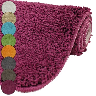 DILUMA | Badematte Rund Ø 60 cm Lila | Badteppich | Flauschiger Hochflor, Weich, rutschfest, Saugstark