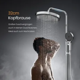 EMKE Duschsystem mit Thermostat Duschset mit 40cm Thermostatische Platte, Brausestange, Handbrause mit 4 Strahlstärken,Regendusche mit Armatur, Anthrazit Matt