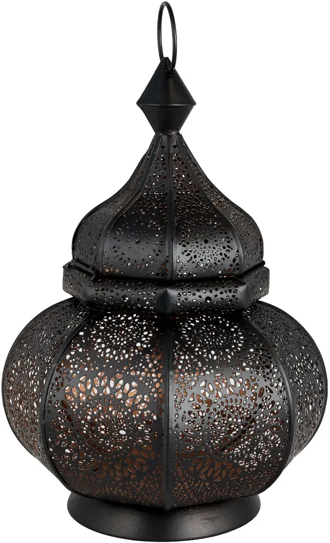 Indisches Windlicht Lamis Schwarz - Metall handgearbeitet - H 30cm
