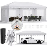 LIFERUN Pavillon 3x6,One Push Faltpavillon 3x6 Wasserdicht Stabil, Pop up Pavillon Winterfest, Gartenpavillon mit 4 Seitenteilen,Partyzelt,12 Erdhaken 6 Seile, für Strand/Festival/Camping/Markt,Weiß