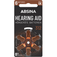ABSINA AB312 B6 - Hörgerätebatterie, Zink-Luft, 7,90x3,60 mm, Aid 312, 6er-Pack