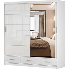fabryka mebli idźczak Schwebetürenschrank Kleiderschrank 203 cm Weiß/Weiß semigloss mit Spiegel Florence - weiß