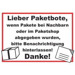 Wenn Pakete abgegeben Schild A2 Rückseite selbstklebend