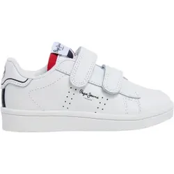 Pepe Jeans für Jungen. PBS00002 Spieler Basic-Turnschuhe aus weißem Leder (25), Wohnung, Schnürsenkel, Lässig, Kinderbekleidung