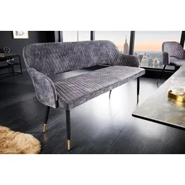 Riess-Ambiente Sitzbank PARIS - 160cm grau Samt Rückenlehne goldene Fußkappen Retro Metallbeine